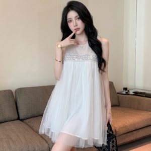 Sweet A-Line Tulle Beaded Dress for Women Summer Date Fairy Style