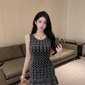 French Style Floral Bodycon Dress for Women Summer Sleeveless A-Line Short Dress