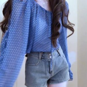 Polka Dot Off-Shoulder Long-Sleeve Chiffon Top for Women 2026 Early Autumn New Slimming Blouse