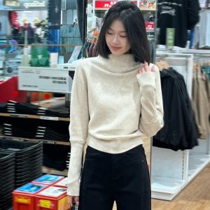 Women's Half Turtleneck Slouchy Knit Sweater Fall Pullover