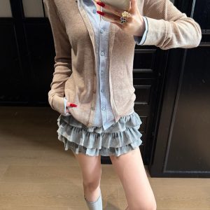 Women's Layered Look Color Block Knit Cardigan Top